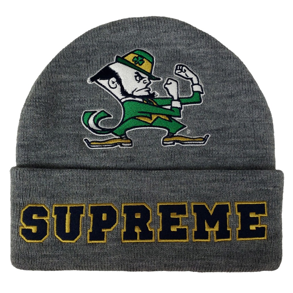 Supreme Notre Dame Irish Mitchell & Ness NCAA Cuff Knit Hat Beanie‎ Cap Gray New
